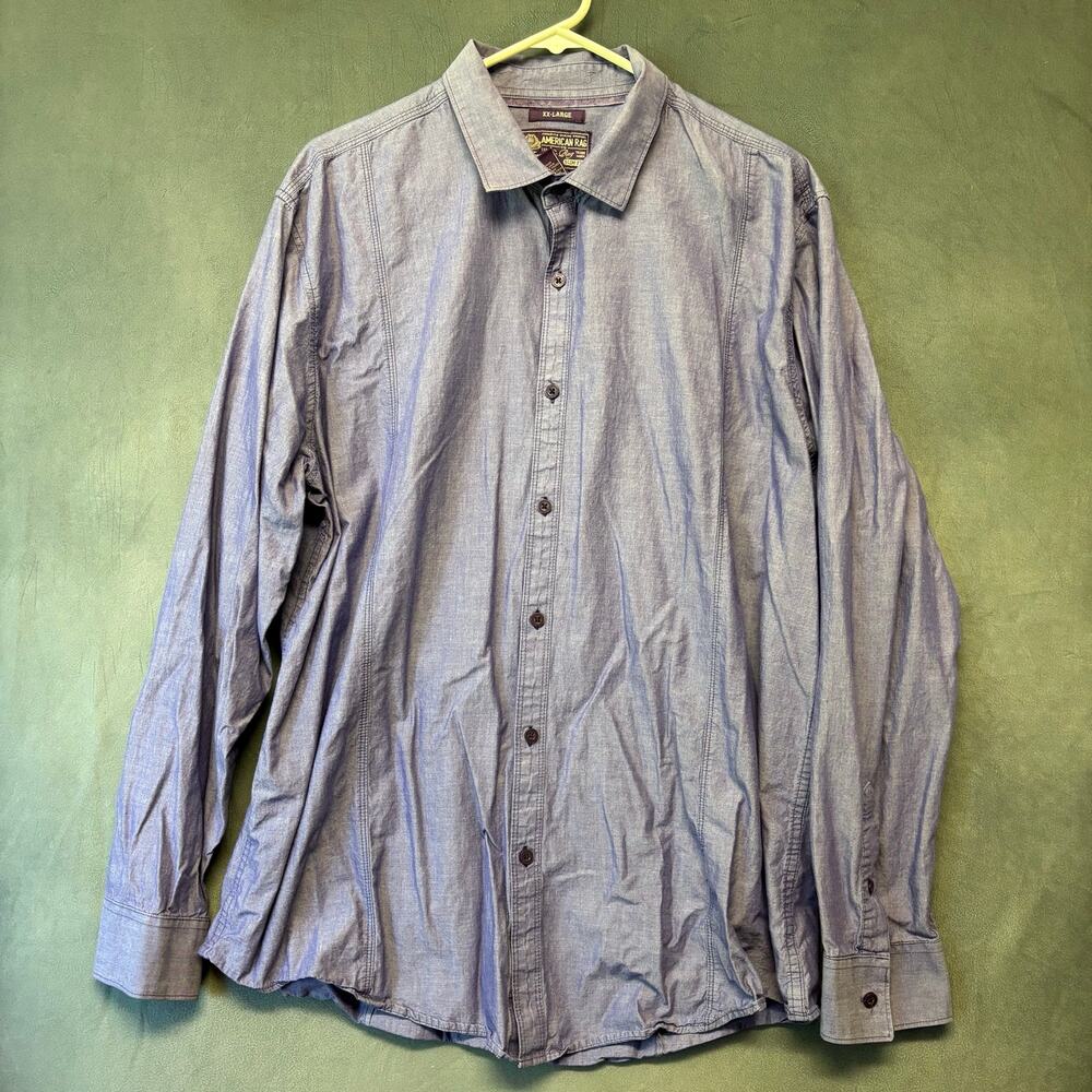American Rag Chambray Button Up Shirt Men’s XXL Slim Fit Long Sleeve Purple